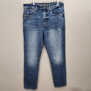 American Eagle Outfitters Distressed High-Waisted Blue Denim Jeans W34 L31 Dad